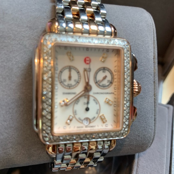Michele Deco Rose Gold and Silver two tone Chronograph Watch - Picture 5 of 7